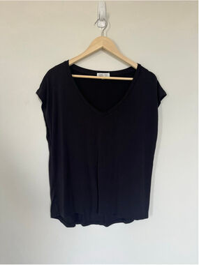 Slouchy Black Tee Soft Bamboo C'est Moi Black Dolman Short Sleeve V-Neck Tee